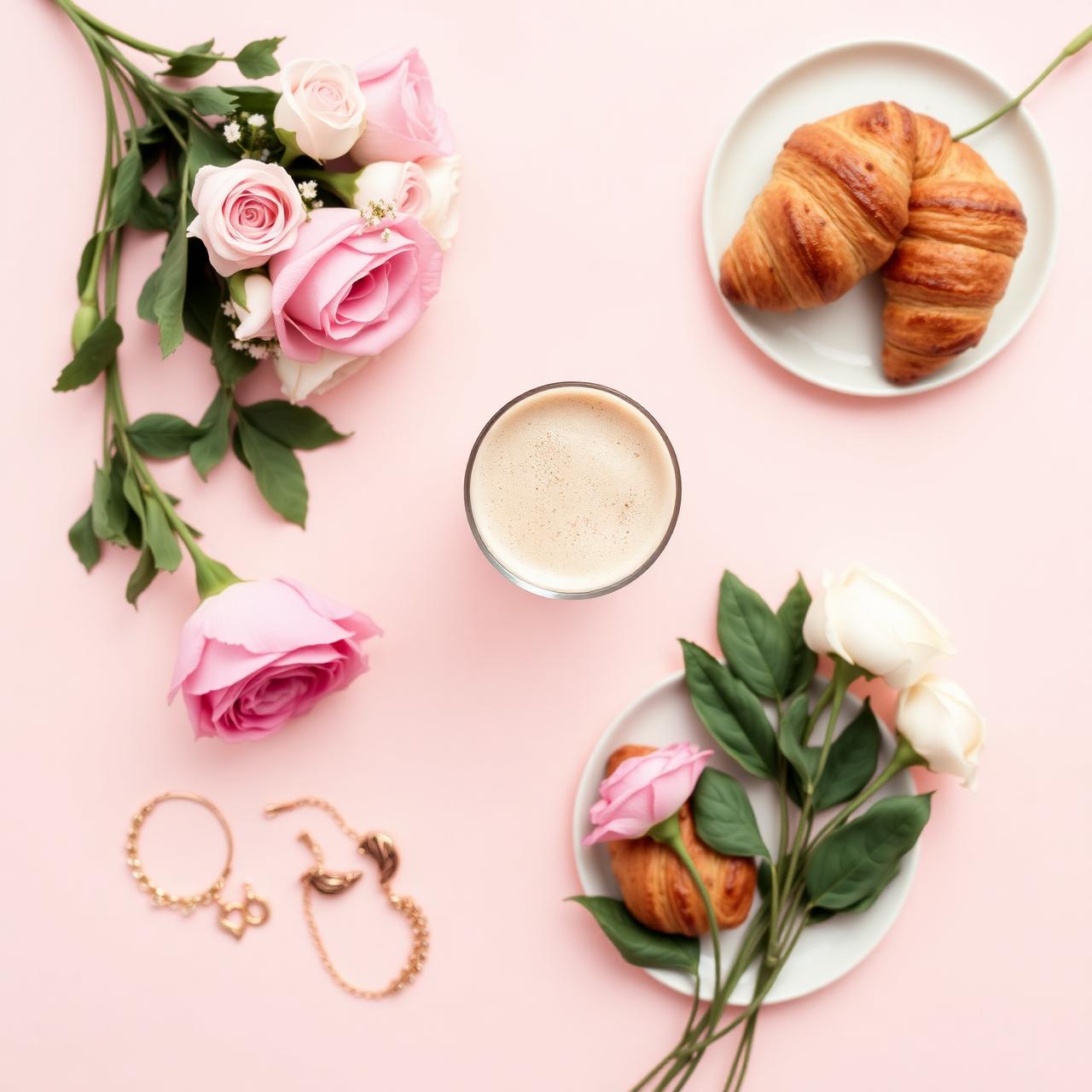 Pink brunch flat lay